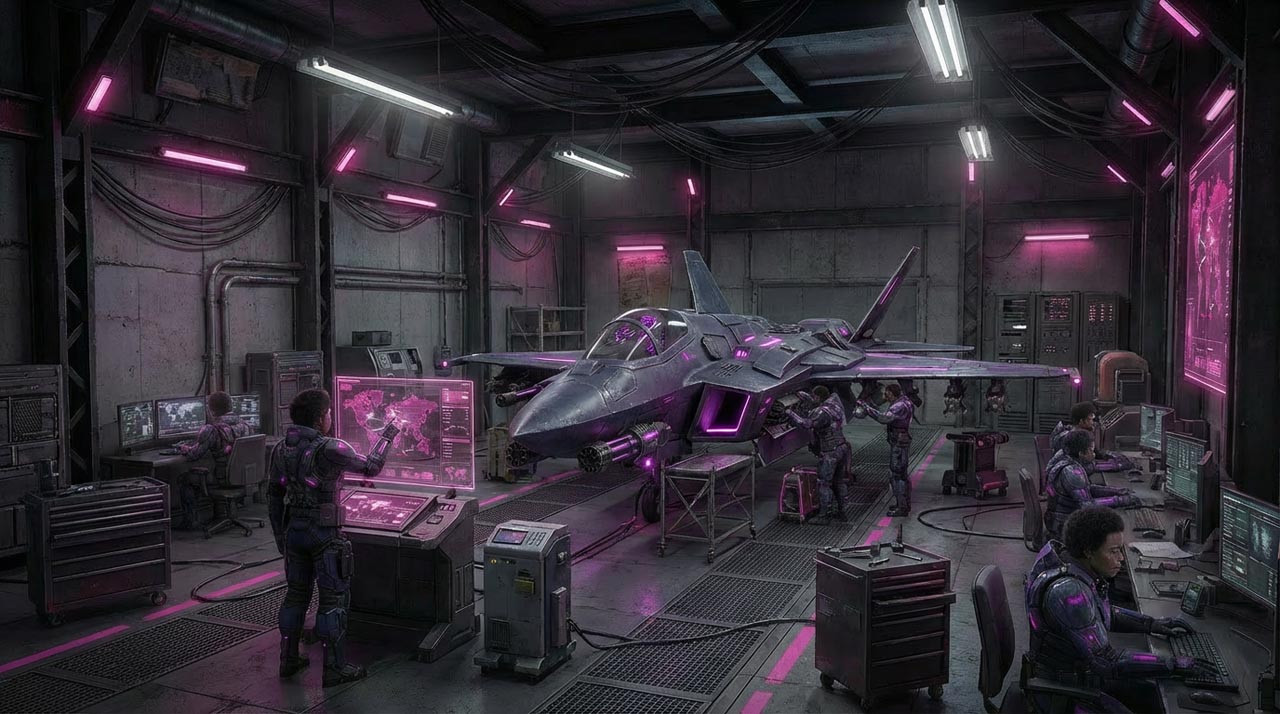 Fighter jet behind the scenes